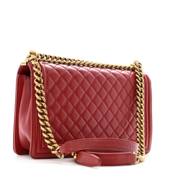 CHANEL Lambskin Quilted New Medium Boy Flap Dark Red
