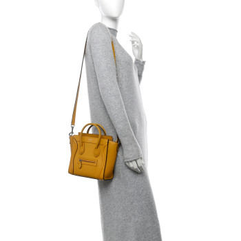 CELINE Drummed Calfskin Nano Luggage Ocre
