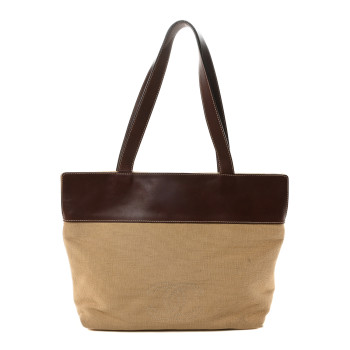 CHANEL Raffia Calfskin CC Tote Bag Brown