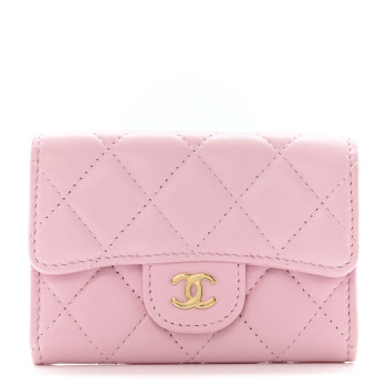 CHANEL Lambskin Quilted Flap Card Holder Wallet Light Pink