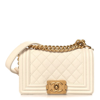 CHANEL Caviar Quilted Small Boy Flap White