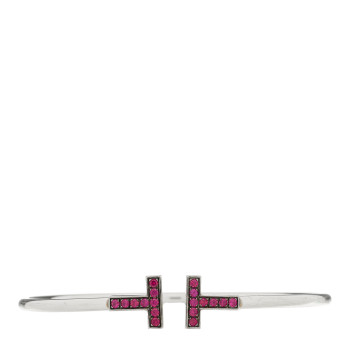 TIFFANY 18K White Gold Ruby T Wire Bracelet