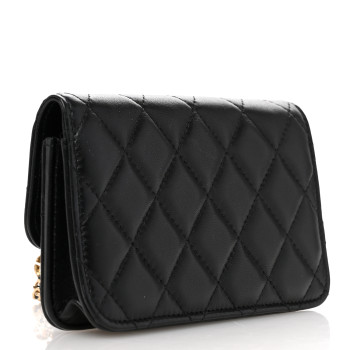 CHANEL Lambskin Quilted Flap Card Holder With Cuff L Black