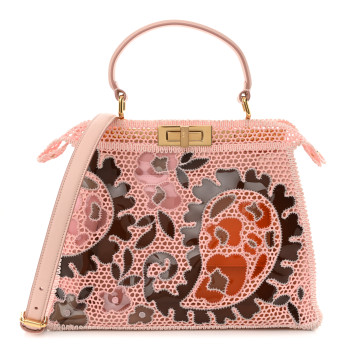 FENDI Calfskin Lace Medium Peekaboo I SEE U Satchel Pink Multicolor