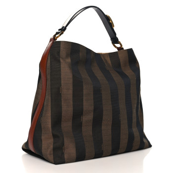 FENDI Pequin Cuoio Vegetale Large Hobo Tobacco Black Cuoio
