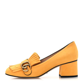 GUCCI Kid Scamosciato GG Marmont Fringe 50mm Loafer Pumps 38 Crystal Copper