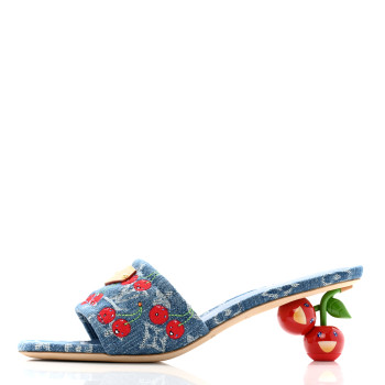 LOUIS VUITTON LV X TM Monogram Denim Cerises Lily Mules 37 Blue