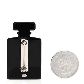 CHANEL Resin Strass Perfume Bottle CC Brooch Black Gold