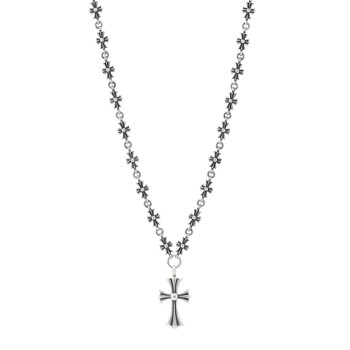 CHROME HEARTS Sterling Silver Cross Pendant Tiny Cross Chain Necklace CHROME HEARTS Sterling Silver Cross Pendant Tiny Cross Chain Necklace