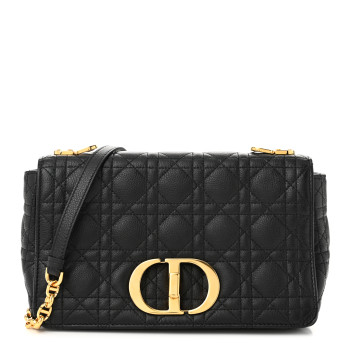 CHRISTIAN DIOR Calfskin Cannage Medium Caro Bag Black