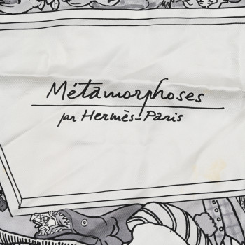 HERMES Silk Metamorphoses Par Hermes Paris Scarf 90 Gris Perle White Gris