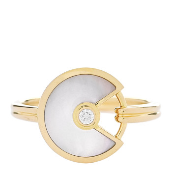 CARTIER 18K Yellow Gold Diamond Mother of Pearl Amulette de Cartier Ring 52 6