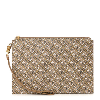 BURBERRY Calfskin Monogram Panola Zip Pouch Beige