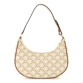 CELINE Canvas Calfskin Ava Triomphe Shoulder Bag White