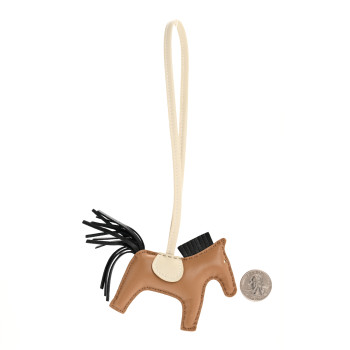 HERMES Milo Lambskin Grigri Rodeo Bag Charm PM Chai Black Craie