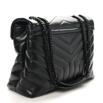 SAINT LAURENT Calfskin Y Quilted Monogram Monochrome Medium Loulou Chain Satchel Black