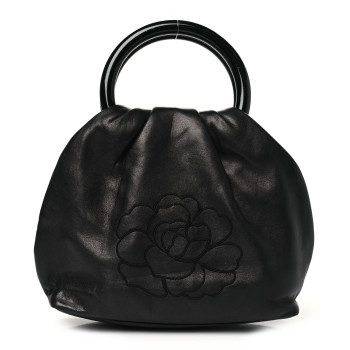CHANEL Lambskin Camelia Round Handle Mini Bag Black