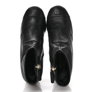 CHANEL Stretch Lambskin Cap Toe CC Short Boots 37 Black