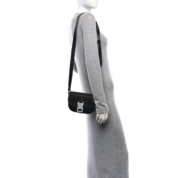 CHRISTIAN DIOR Grained Calfskin Saddle Pouch With Strap Black