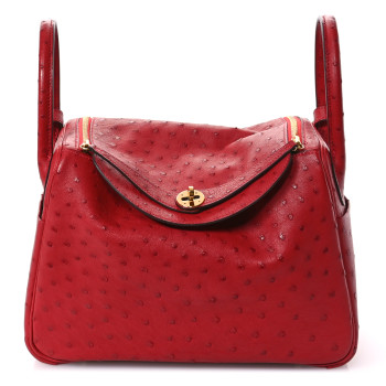 HERMES Ostrich Verso Lindy 30 Rouge De Coeur Rouge Piment