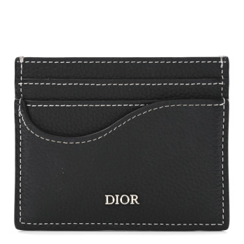 CHRISTIAN DIOR Grained Calfskin Saddle Card Holder Black