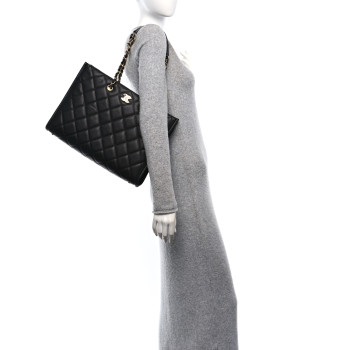 CHANEL Caviar Quilted Chain Large Shopping Tote With Coin Purse Black