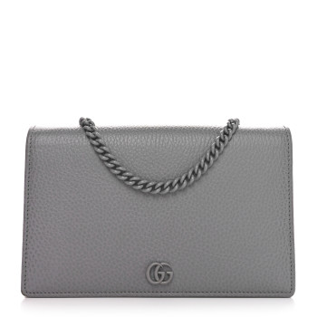 GUCCI Dollar Calfskin Enamel Monochrome Mini GG Marmont Chain Wallet Deep Grey