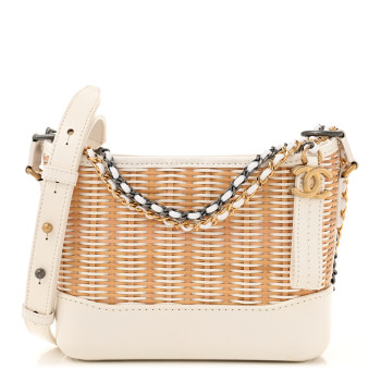 CHANEL Rattan Calfskin Small Gabrielle Hobo Beige Ivory