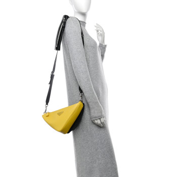 PRADA Vitello Saffiano Cuir Double Triangle Shoulder Bag Black Sole