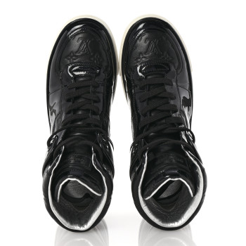 LOUIS VUITTON Patent Calfskin Monogram High Top Sneakers 36 Black