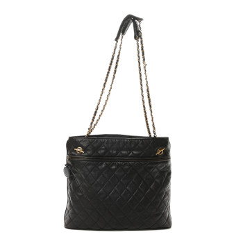 CHANEL Calfskin Quilted CC Shopping Tote Black