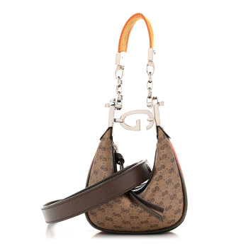 GUCCI GG Supreme Monogram Textured Calfskin Web Mini Attache Hobo Beige Ebony New Acero