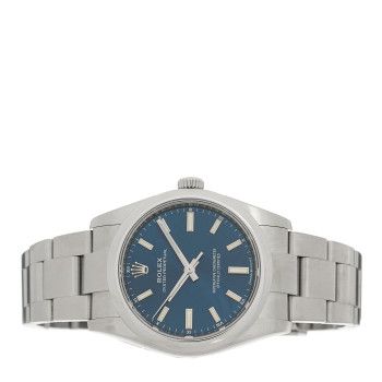 ROLEX Stainless Steel 34mm Oyster Perpetual Watch Bright Blue 124200