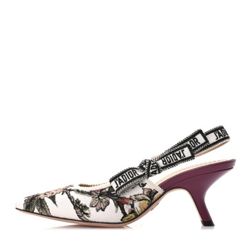 CHRISTIAN DIOR Canvas Ribbon Rose Embroidered J'Adoir Slingback 65mm Pumps 37 Multicolor