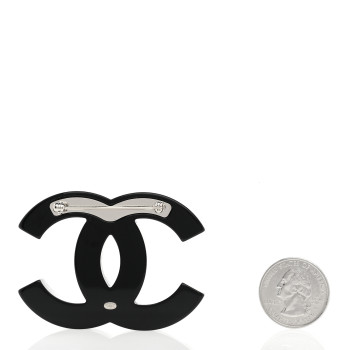 CHANEL Resin Metal CC Brooch Blue Black