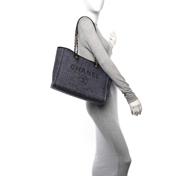 CHANEL Mixed Fibers Calfskin Small Deauville Tote Blue