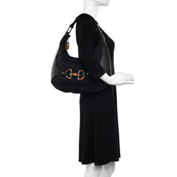 GUCCI Monogram Bamboo Horsebit Amalfi Hobo Black
