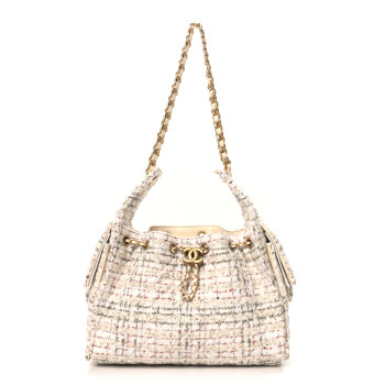 CHANEL Tweed Quilted Small Chanel 25 Handbag White Multicolor