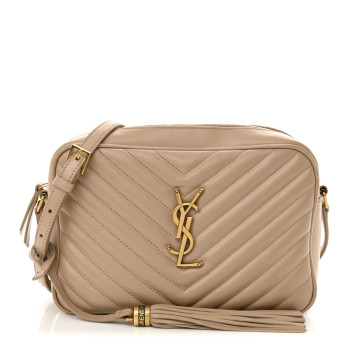 SAINT LAURENT Calfskin Matelasse Monogram Lou Camera Bag Dark Beige