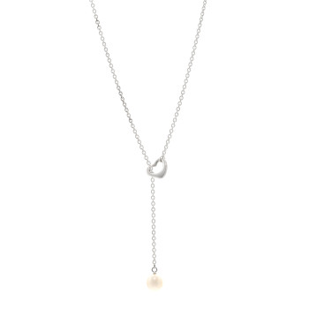 TIFFANY Sterling Silver Cultured Pearl 7.5-8mm Elsa Peretti Open Heart Lariat Necklace