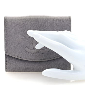 CHANEL Caviar Timeless CC Compact French Wallet Grey
