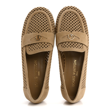 LOUIS VUITTON Suede Perforated Soho Flat Loafer 39 Beige