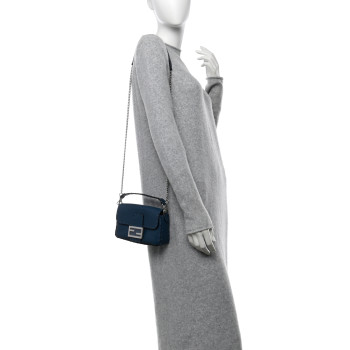 FENDI Cuoio Roma Sellerissima Nappa Sintetica Tape Stitch Mini Baguette Placca Argento