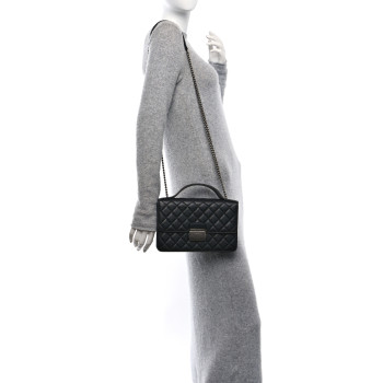 CHANEL Goatskin Quilted Small CC University Top Handle Flap Black