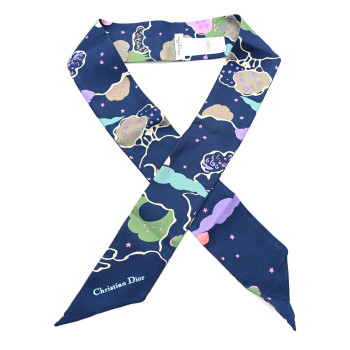 CHRISTIAN DIOR Silk Ciel De Reve Mitzah Scarf Rose Marine Multicolor
