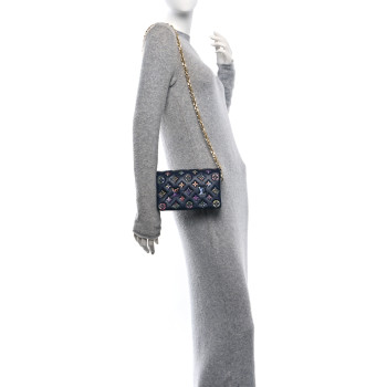 LOUIS VUITTON Lambskin Embossed Monogram LV Garden Pochette Coussin Navy