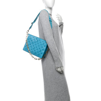 LOUIS VUITTON Lambskin Embossed Monogram Coussin PM Turquoise