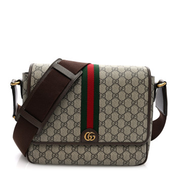 GUCCI Tender GG Supreme Monogram Textured Dollar Calfskin Ophidia Messenger Bag Beige Ebony Dark Brown