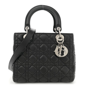 CHRISTIAN DIOR Lambskin Cannage Medium Lady Dior Black