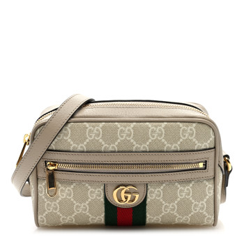 GUCCI GG Supreme Monogram Textured Dollar Calfskin Mini Ophidia Shoulder Bag Beige Mystic White Oatmeal
